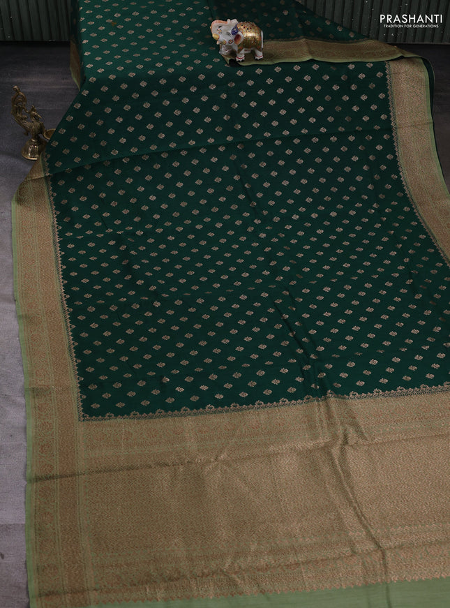 Banarasi munga saree bottle green and pastel green with allover thread & zari woven buttas and woven border