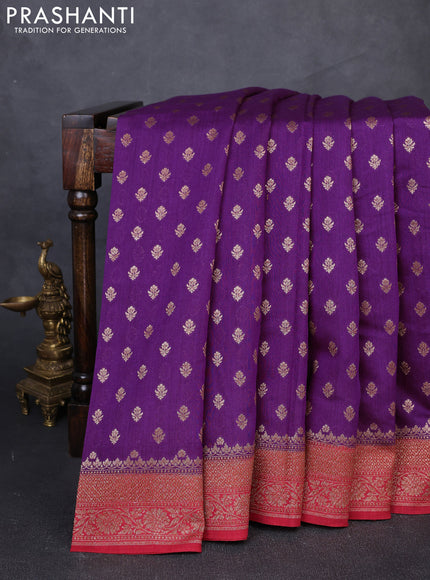 Banarasi munga saree purple and red with allover thread & zari woven buttas and woven border
