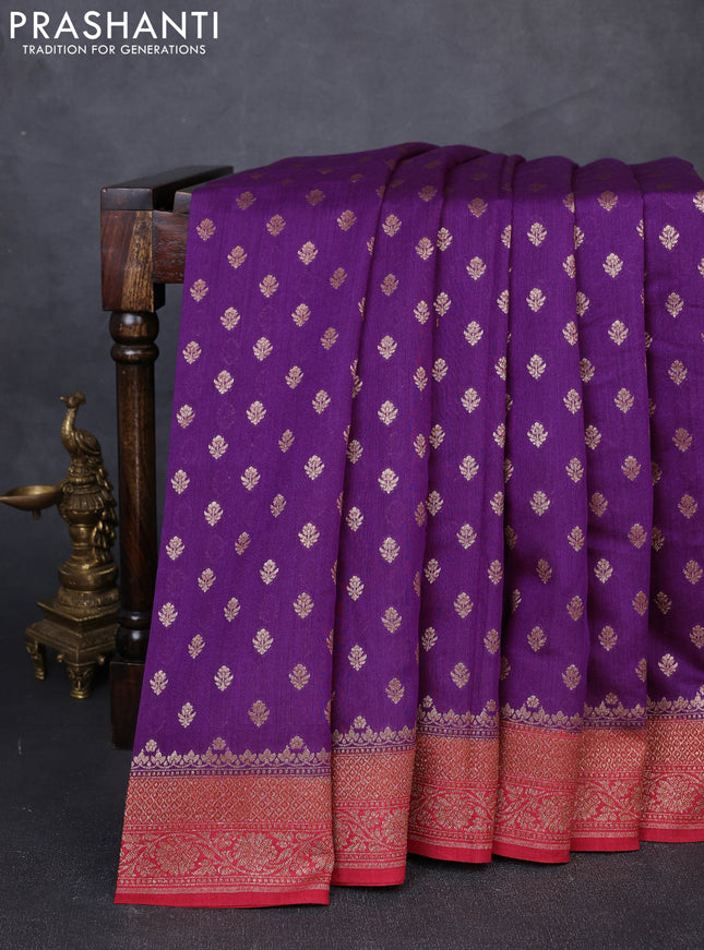 Banarasi munga saree purple and red with allover thread & zari woven buttas and woven border