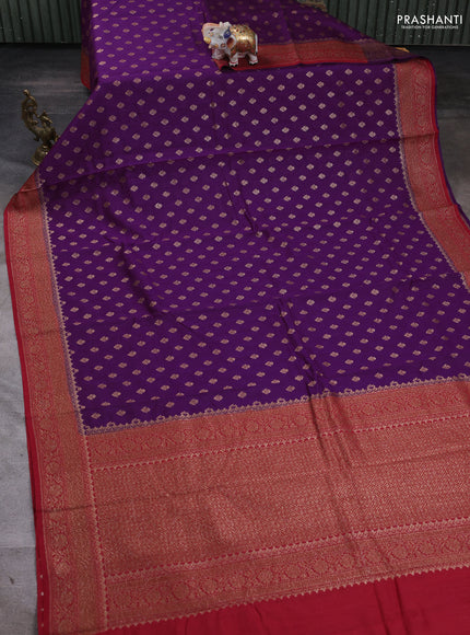 Banarasi munga saree purple and red with allover thread & zari woven buttas and woven border