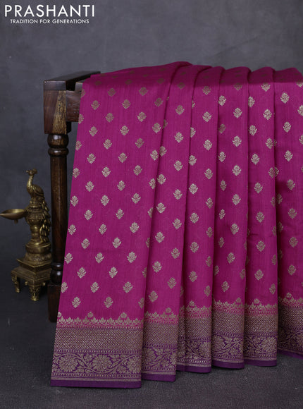 Banarasi munga saree rani pink and purple with allover thread & zari woven buttas and woven border
