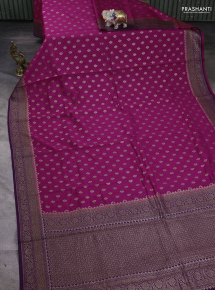 Banarasi munga saree rani pink and purple with allover thread & zari woven buttas and woven border