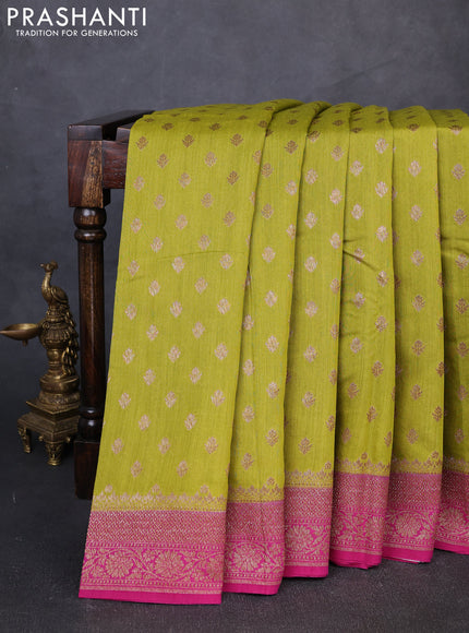 Banarasi munga saree light green and pink with allover thread & zari woven buttas and woven border