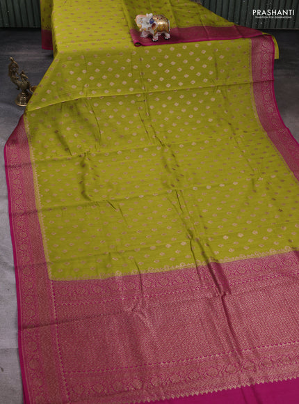 Banarasi munga saree light green and pink with allover thread & zari woven buttas and woven border