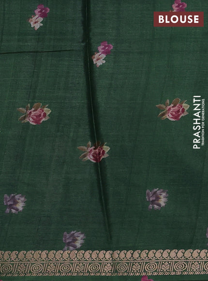 Pure tussar silk saree green with allover floral digital prints and zari woven border