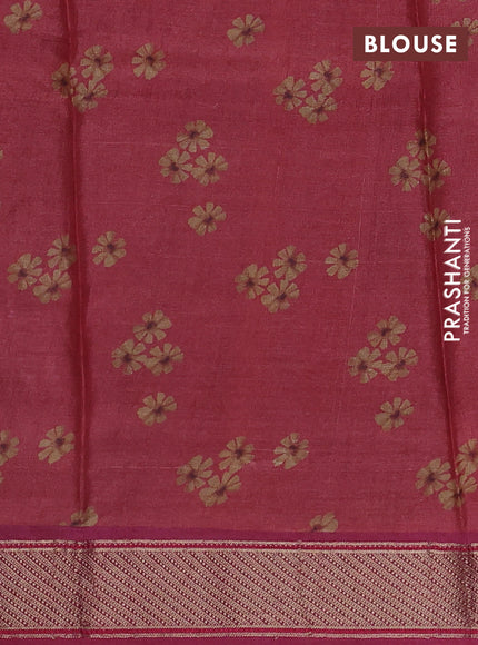 Pure tussar silk saree elephant grey and pink with floal digital prints and zari woven border