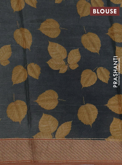 Pure tussar silk saree grey and rust shade with allover digital prints and zari woven border