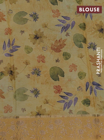 Pure tussar silk saree yellow with allover digital prints and zari woven border