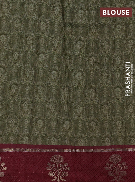 Pure tussar silk saree pastel green and maroon with allover digital prints and zari woven butta border