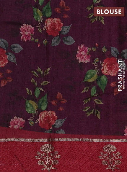 Pure tussar silk saree wine shade and kumkum red with allover floral digital prints and zari woven butta border