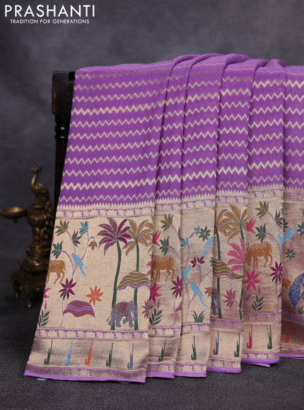 Art Georgette saree lavender with allover zari weaves and zari woven paithani design border