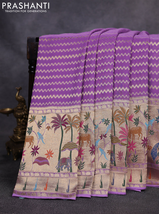 Art Georgette saree lavender with allover zari weaves and zari woven paithani design border