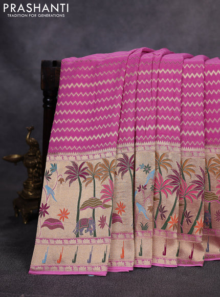 Art Georgette saree light pink with allover zari weaves and zari woven paithani design border