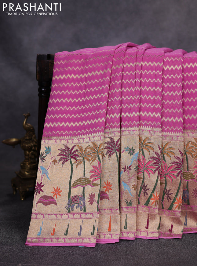 Art Georgette saree light pink with allover zari weaves and zari woven paithani design border
