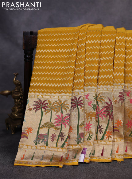 Art Georgette saree mustard yellow with allover zari weaves and zari woven paithani design border