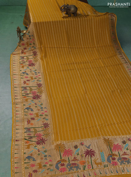 Art Georgette saree mustard yellow with allover zari weaves and zari woven paithani design border