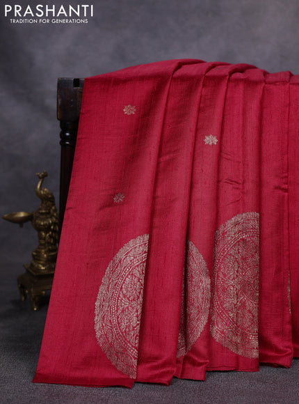 Banarasi raw silk saree red and pink with woven buttas in borderless style