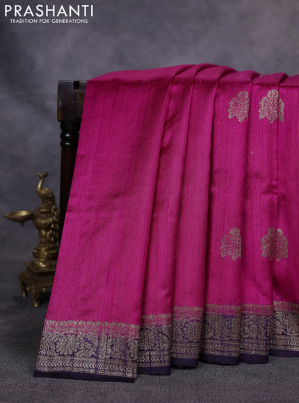 Banarasi raw silk saree pink and deep violet with woven buttas and woven border