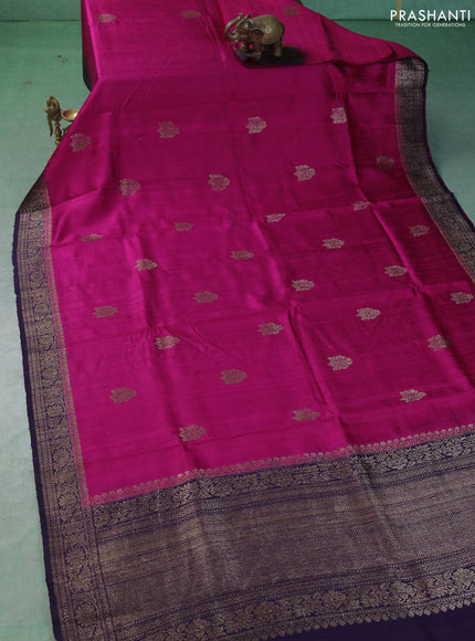 Banarasi raw silk saree pink and deep violet with woven buttas and woven border