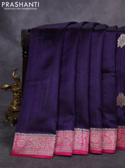 Banarasi raw silk saree deep violet and pink with woven buttas and woven border