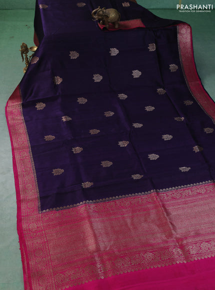 Banarasi raw silk saree deep violet and pink with woven buttas and woven border