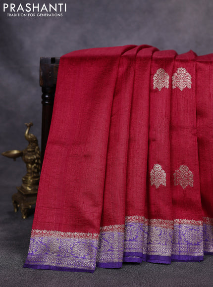 Banarasi raw silk saree red and violet with woven buttas and woven border
