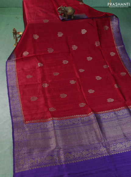 Banarasi raw silk saree red and violet with woven buttas and woven border
