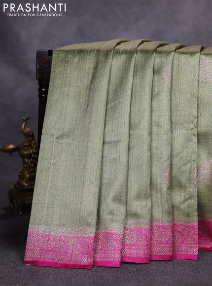 Banarasi raw silk saree pastel green and pink with woven buttas and woven border