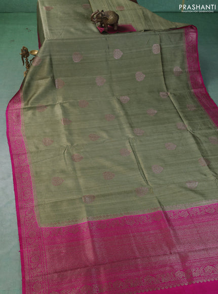 Banarasi raw silk saree pastel green and pink with woven buttas and woven border