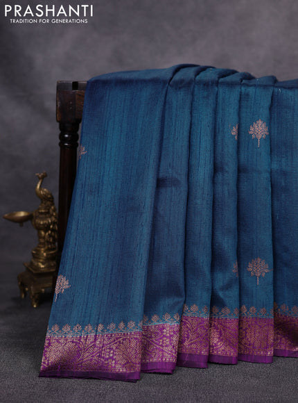 Banarasi raw silk saree cs blue and purple with woven buttas and woven border