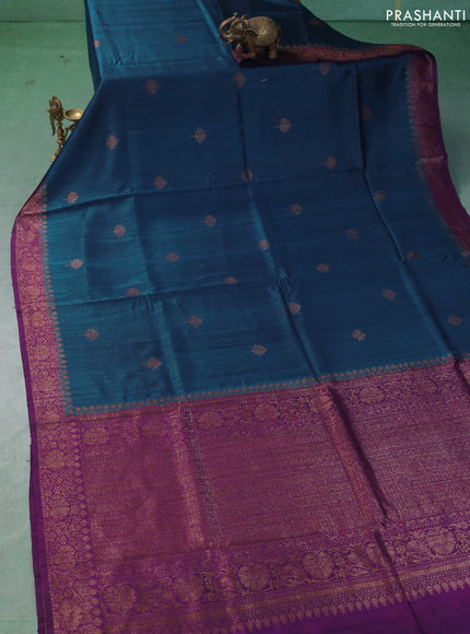 Banarasi raw silk saree cs blue and purple with woven buttas and woven border