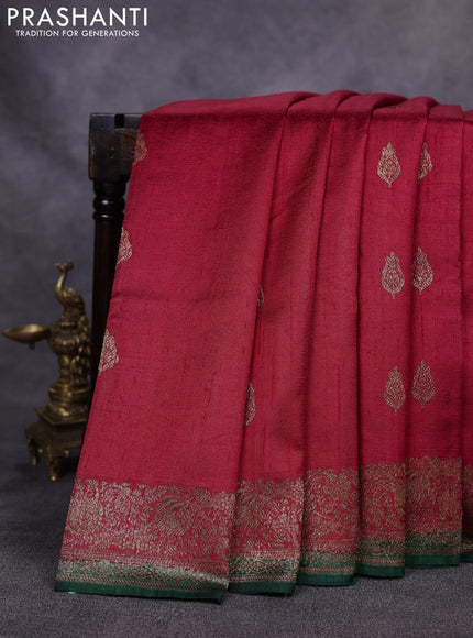 Banarasi raw silk saree red and green with woven buttas and woven border