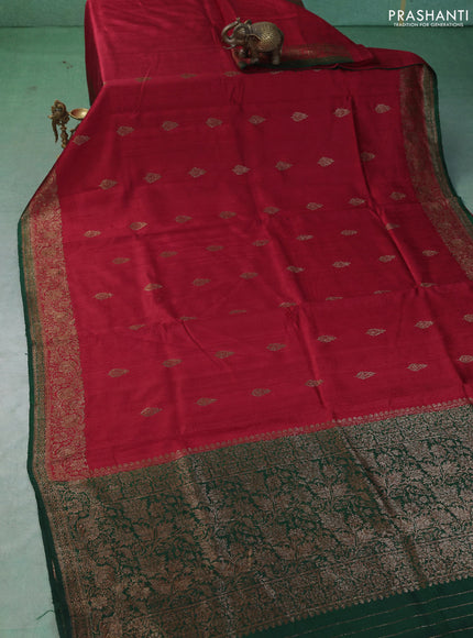 Banarasi raw silk saree red and green with woven buttas and woven border