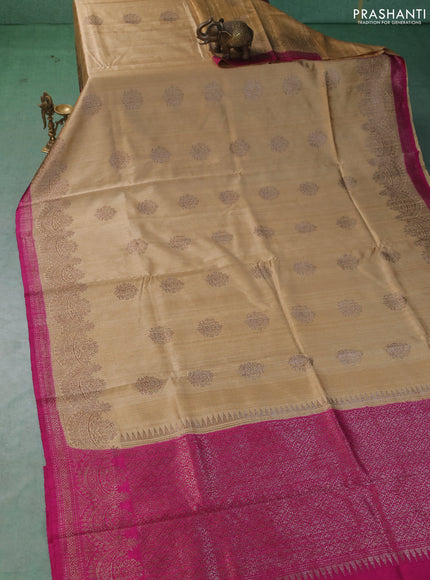 Banarasi raw silk saree sandal and pink with woven buttas and woven border