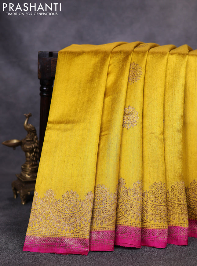 Banarasi raw silk saree yellow and pink with woven buttas and woven border