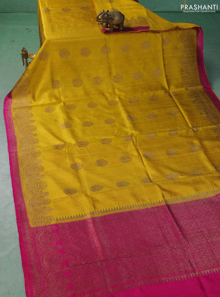 Banarasi raw silk saree yellow and pink with woven buttas and woven border