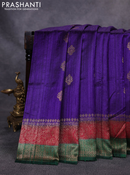 Banarasi raw silk saree violet and maroon green with woven buttas and woven border