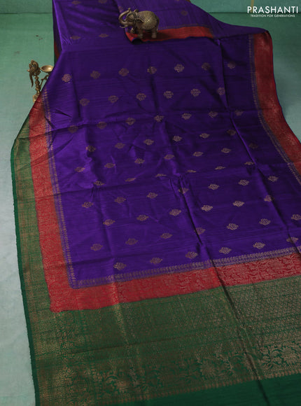 Banarasi raw silk saree violet and maroon green with woven buttas and woven border