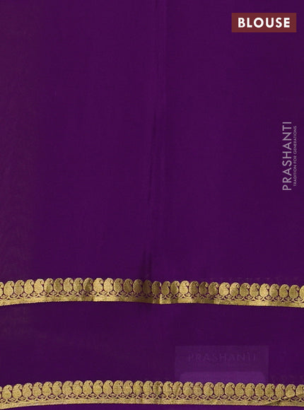 Pure mysore silk saree light green and purple with floral embroidery buttas and zari woven embroidery border
