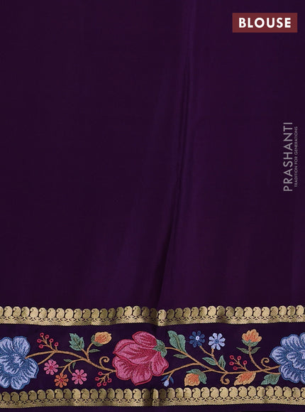 Pure mysore silk saree rani pink and purple with plain body and zari woven embroidery border