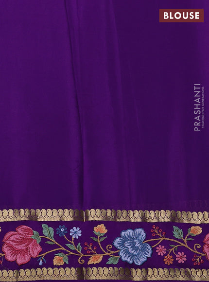 Pure mysore silk saree teal green and purple with plain body and zari woven embroidery border