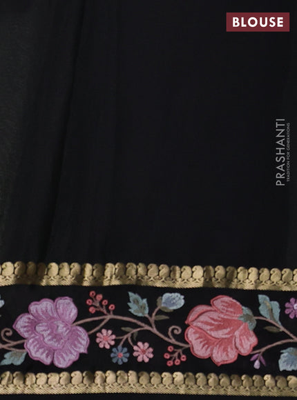 Pure mysore silk saree cream and black with plain body and zari woven embroidery border