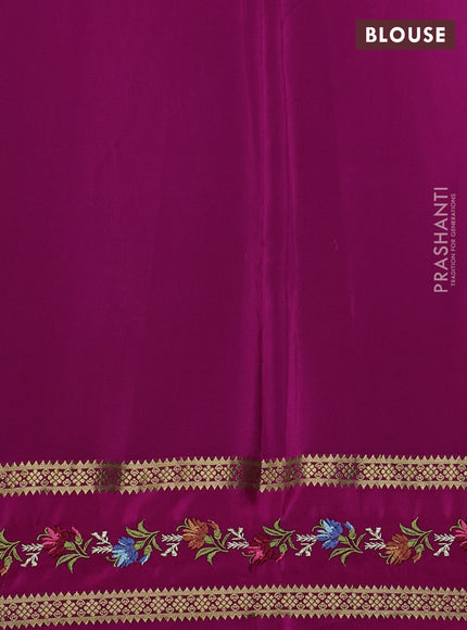 Pure mysore silk saree teal blue and pink with plain body and zari woven embroidery border