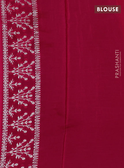 Banarasi semi crepe saree purple and pink with silver zari woven buttas and silver zari woven border