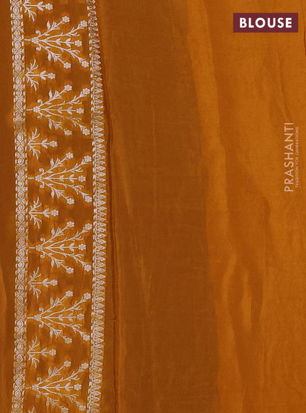 Banarasi semi crepe saree violet and mustard yellow with silver zari woven buttas and silver zari woven border