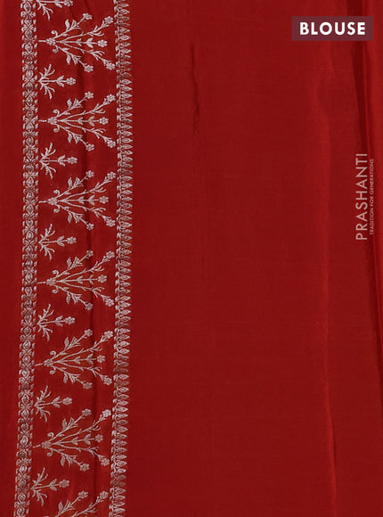 Banarasi semi crepe saree pink and orange with silver zari woven buttas and silver zari woven border