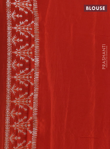 Banarasi semi crepe saree brown and orange with silver zari woven buttas and silver zari woven border