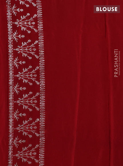 Banarasi semi crepe saree peach orange and maroon with silver zari woven buttas and silver zari woven border