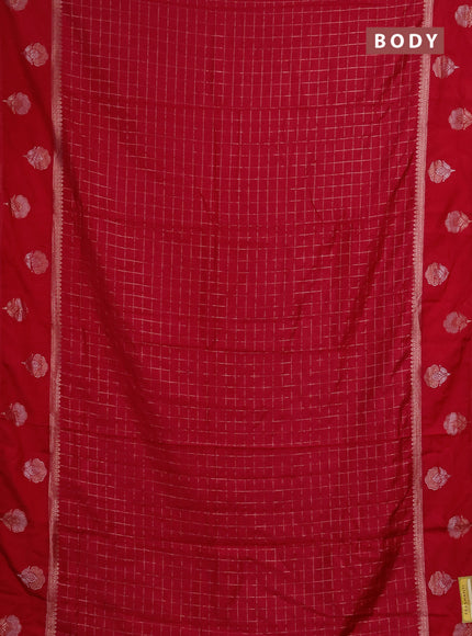 Semi chanderi saree red with allover zari checked pattern and zari woven butta border