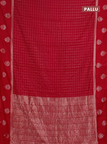 Semi chanderi saree red with allover zari checked pattern and zari woven butta border